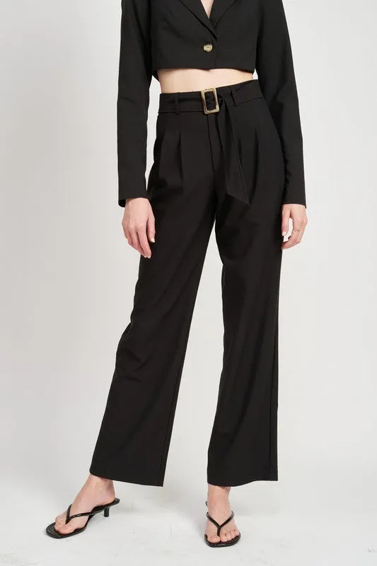 Pleated trousers with side detail and belt