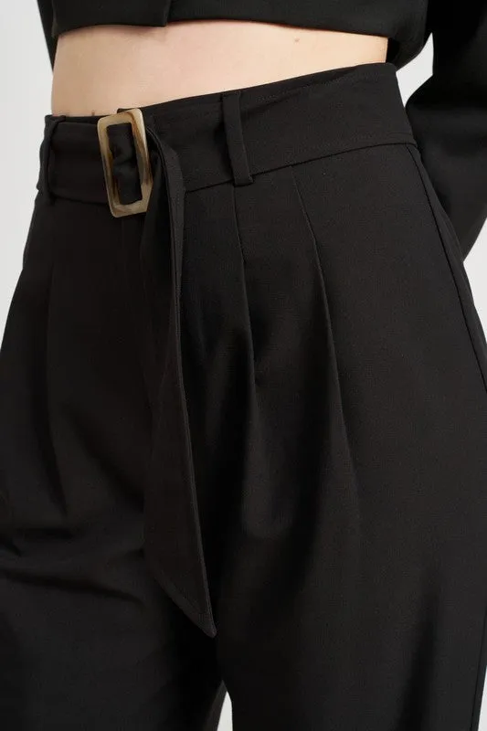 Pleated trousers with side detail and belt