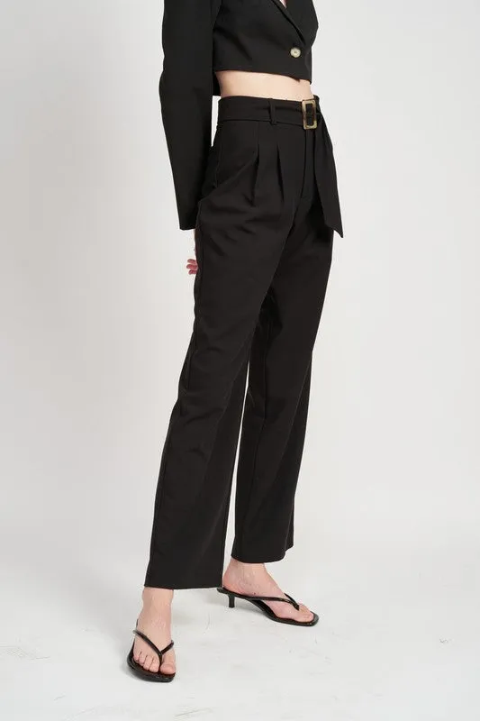 Pleated trousers with side detail and belt