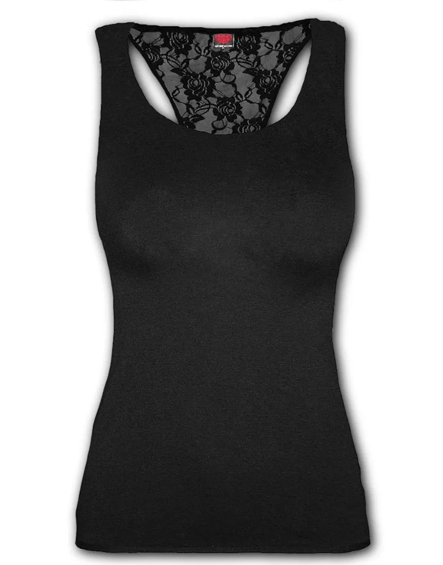 Racer back Lace Tank Top - Black