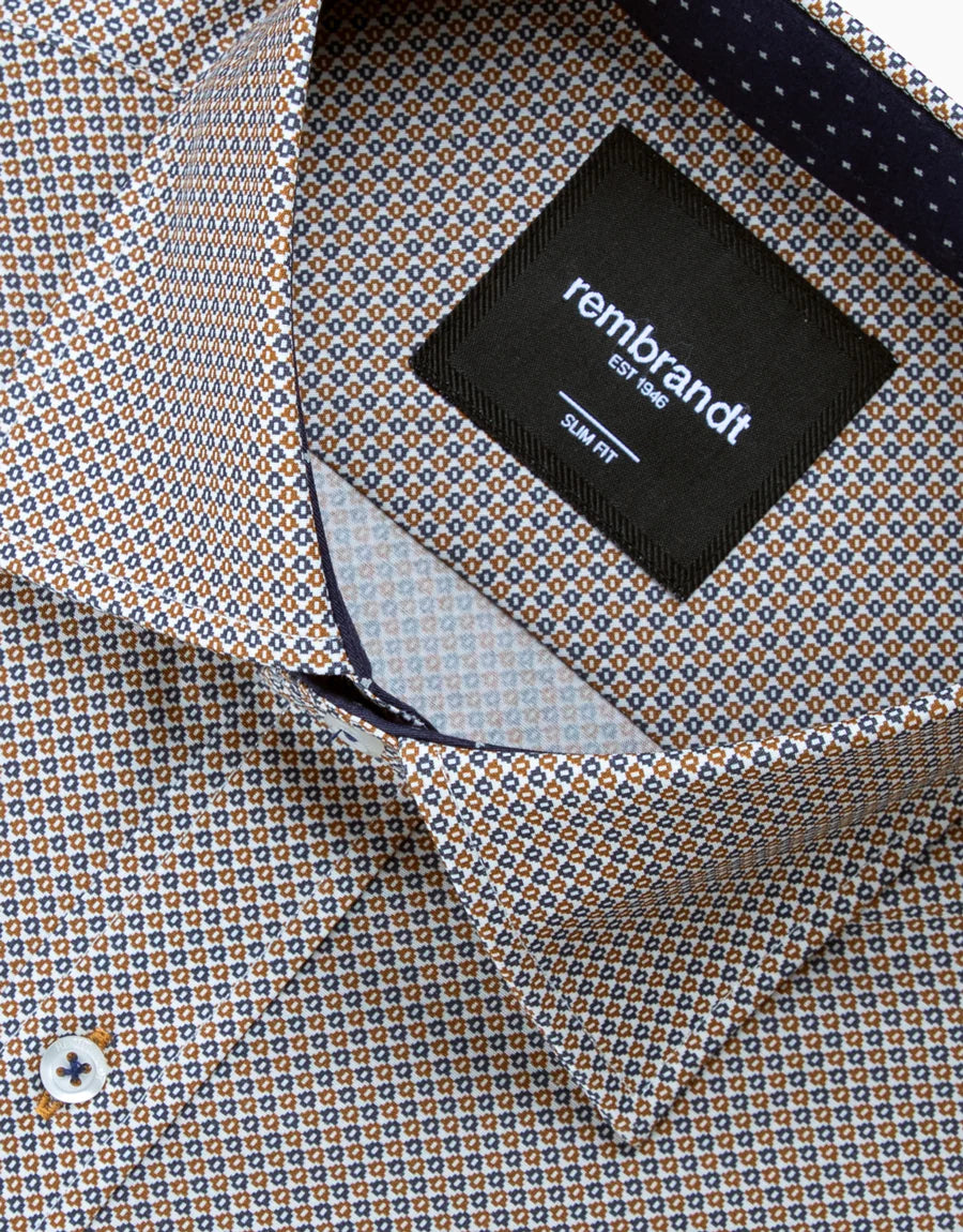 Rembrandt Gold/Navy Geo Print Barbican Shirt