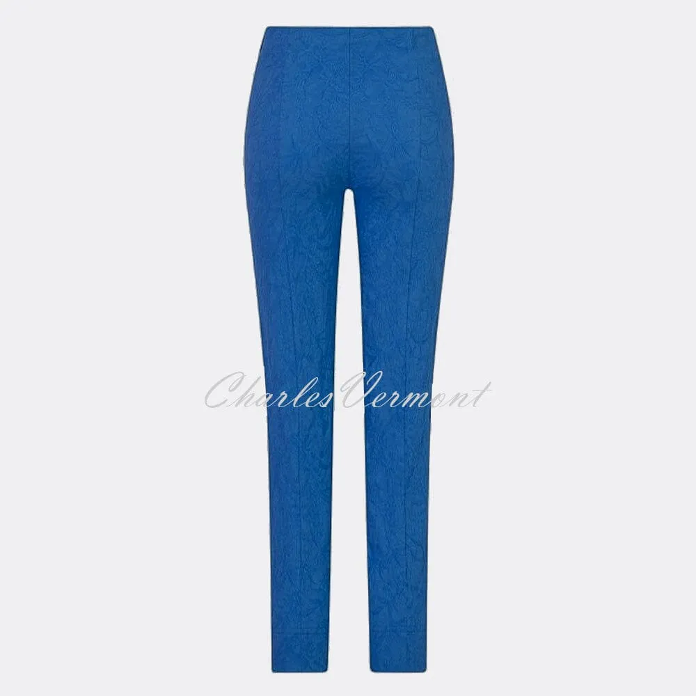 Robell Marie Full Length Trouser 51412-54401-67, Royal Blue Leaf Jacquard