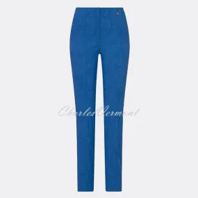 Robell Marie Full Length Trouser 51412-54401-67, Royal Blue Leaf Jacquard