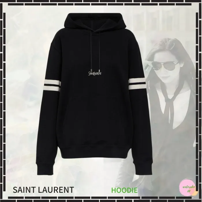 Saint Laurent long sleeve cotton logo hoodies and sweatshirts for street style