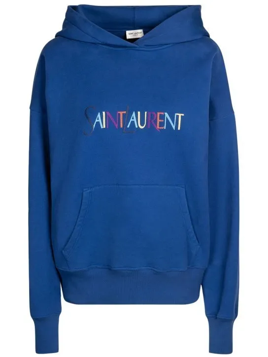 Saint Laurent Unisex Long Sleeve Plain Cotton Oversized Logo Top.