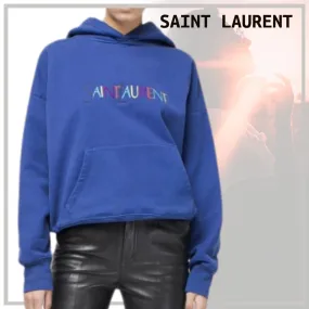 Saint Laurent Unisex Long Sleeve Plain Cotton Oversized Logo Top.