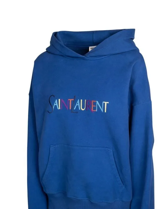 Saint Laurent Unisex Long Sleeve Plain Cotton Oversized Logo Top.