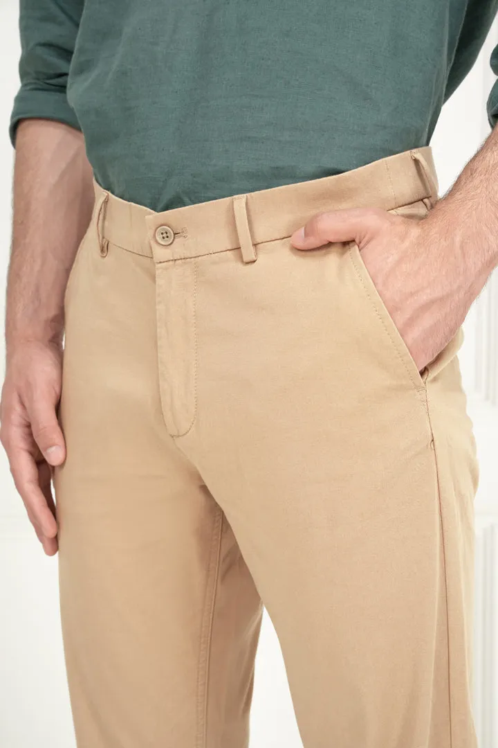 Slim Fit Stretch Chino Trousers in Beige