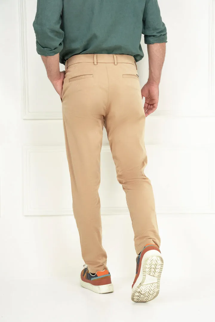 Slim Fit Stretch Chino Trousers in Beige