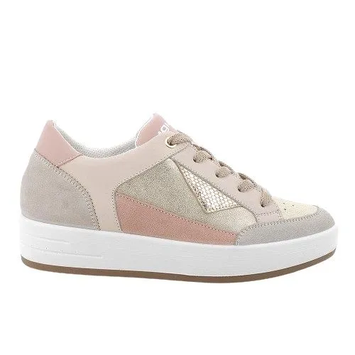 sneakers IGI&CO donna in pelle e tessuto laminato platino beige