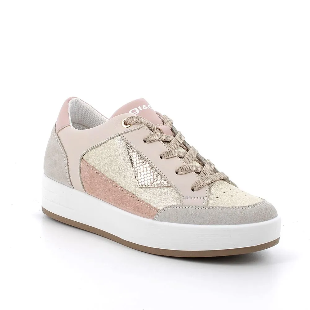 sneakers IGI&CO donna in pelle e tessuto laminato platino beige