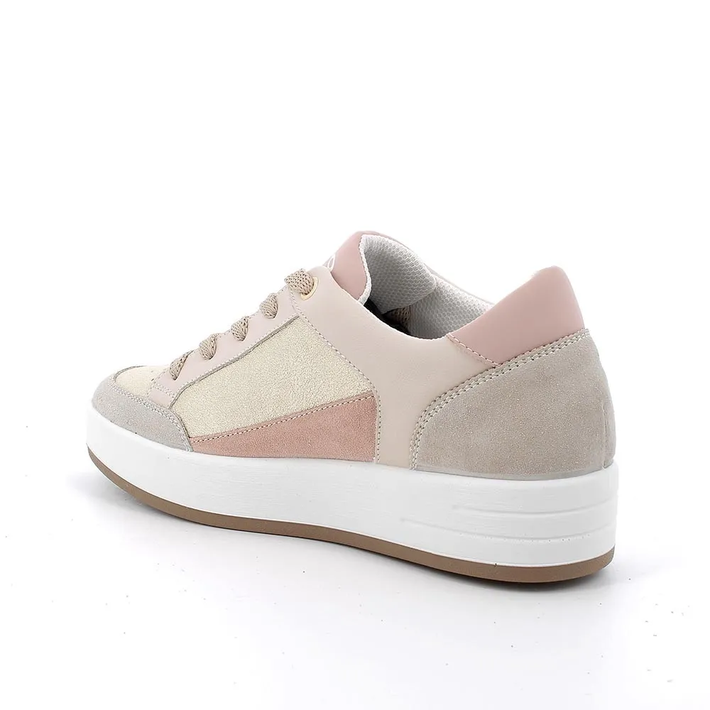 sneakers IGI&CO donna in pelle e tessuto laminato platino beige