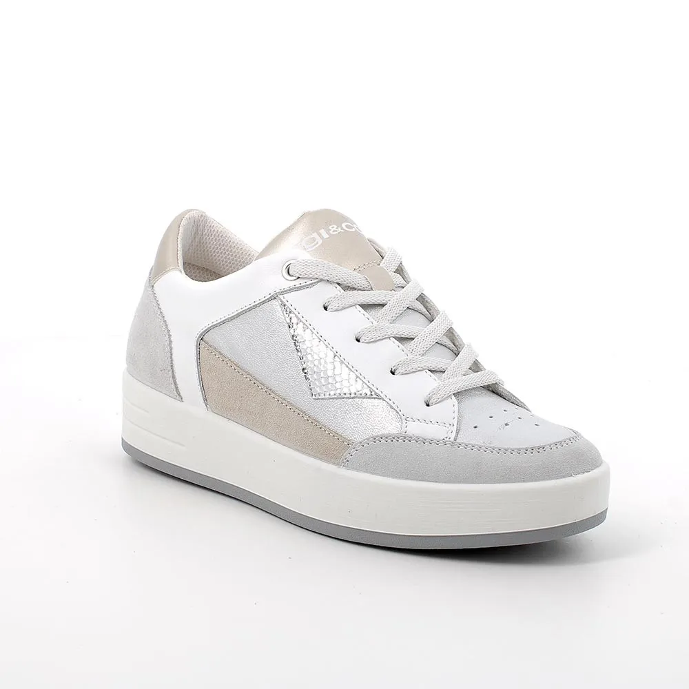 sneakers IGI&CO donna pelle tessuto laminato cristal argento