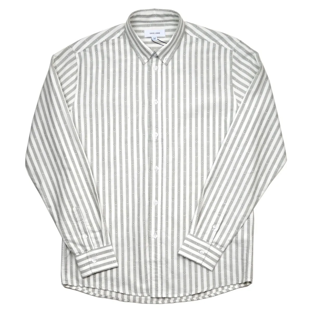 Soulland Goldsmith White Green Striped Button-down Shirt