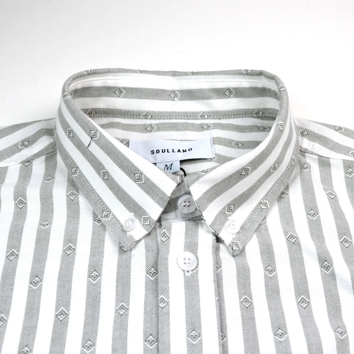 Soulland Goldsmith White Green Striped Button-down Shirt