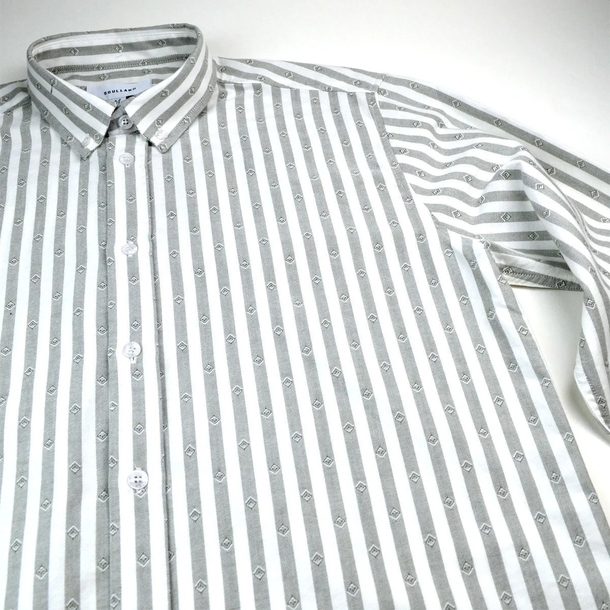 Soulland Goldsmith White Green Striped Button-down Shirt