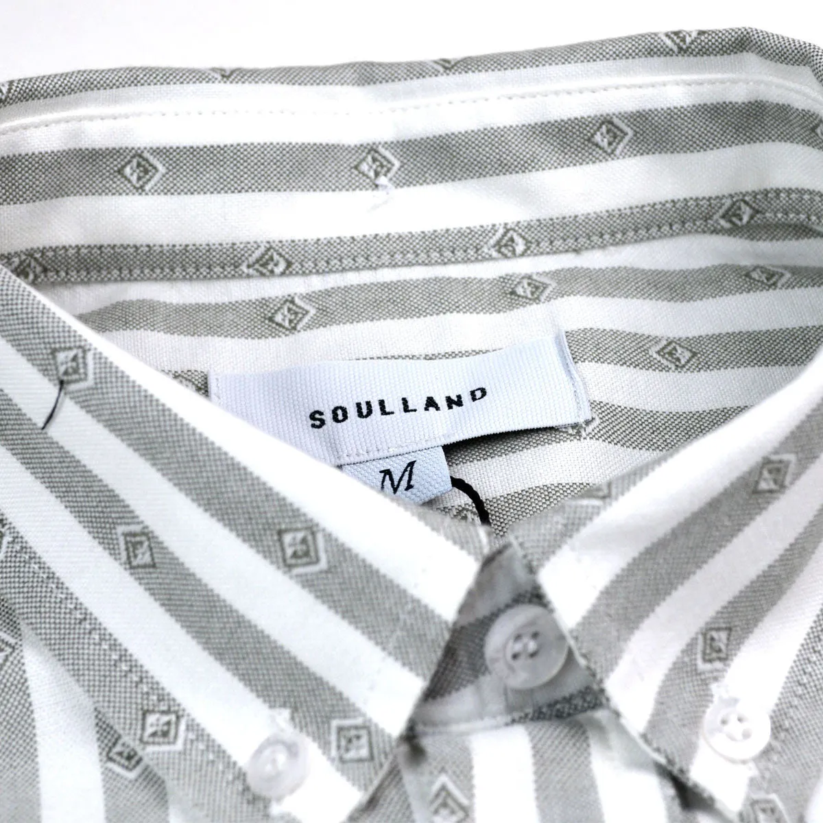 Soulland Goldsmith White Green Striped Button-down Shirt