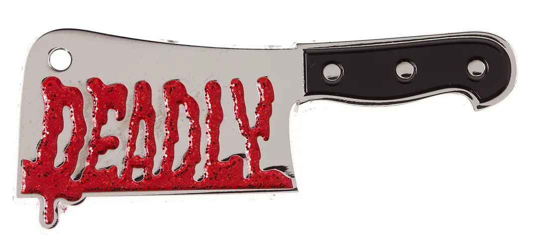 sourpuss enamel pin, deadly cleaver design