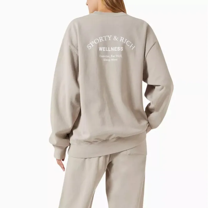 Sporty & Rich - Plain Logo Crew Neck Long Sleeve Hoodies & Sweatshirts