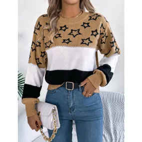 Star Contrast Round Neck Sweater