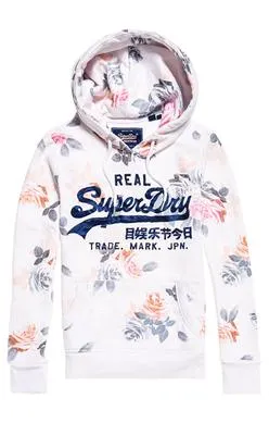 Superdry Photo Floral Vintage Logo Hoodie - Optic White