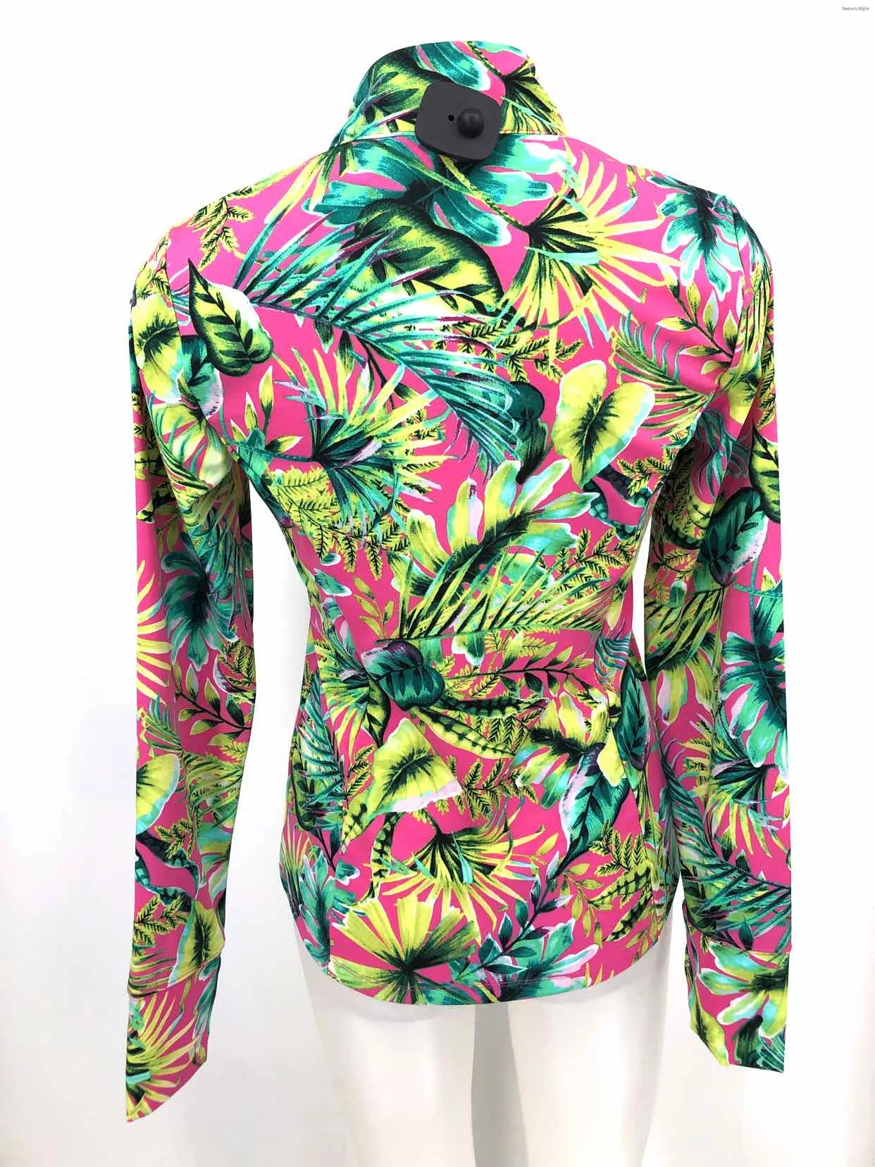 Tommy Bahama Pink Yellow Multi Leaves Zip Front Small Activewear Jacket