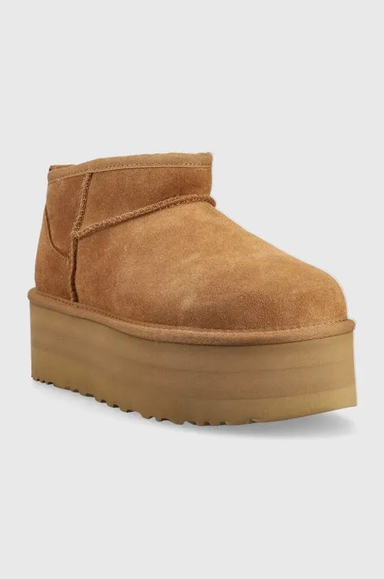 UGG suede snow boots W Classic Ultra Mini Platform brown color