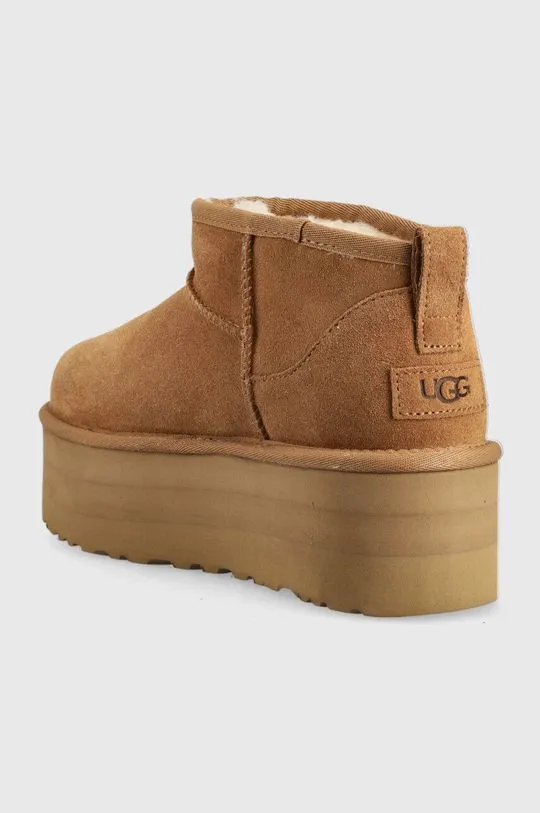 UGG suede snow boots W Classic Ultra Mini Platform brown color