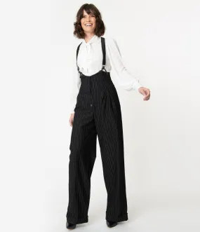 Vintage 1930s Black and White Pin Stripe Thelma Suspender Pants