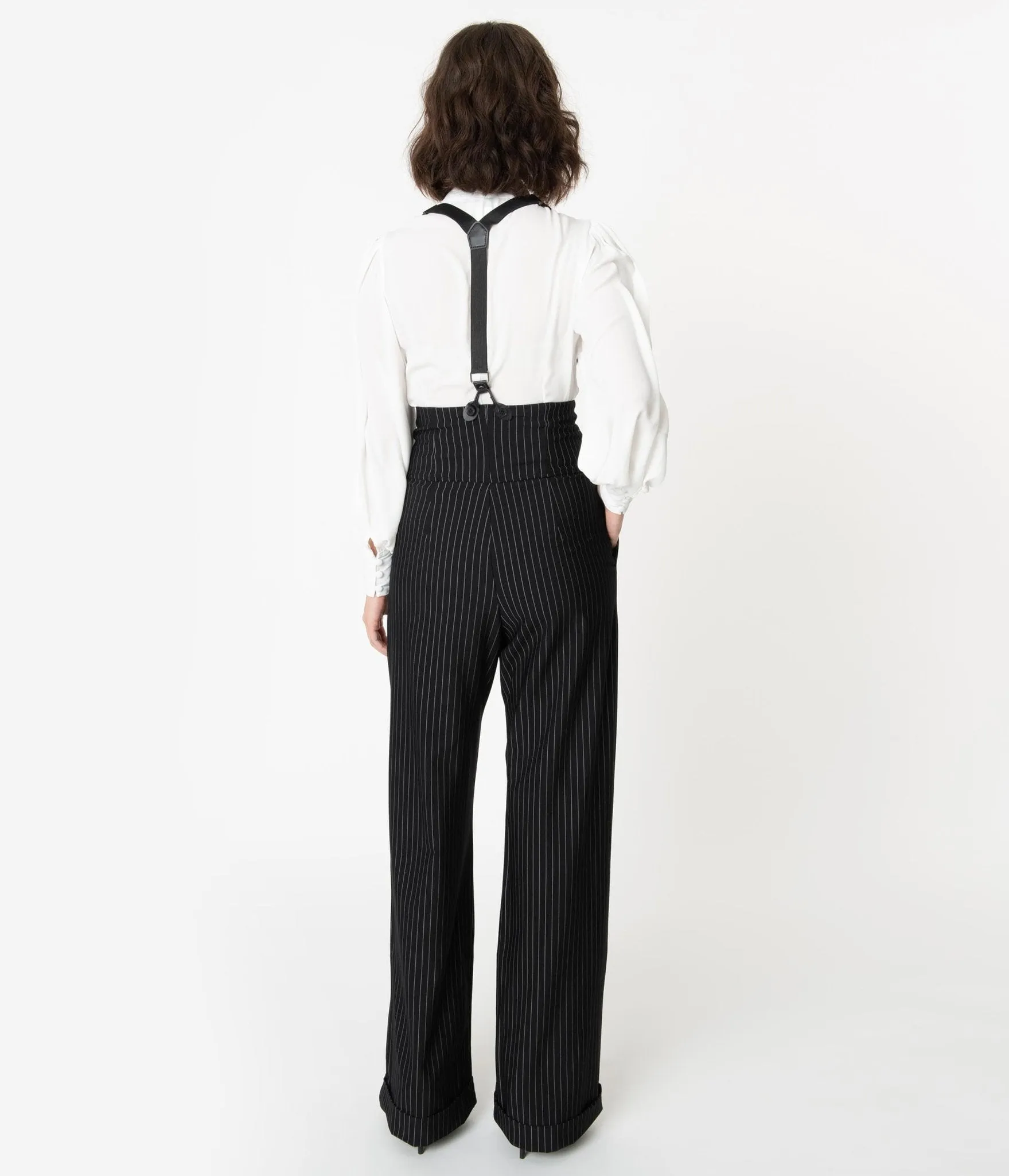 Vintage 1930s Black and White Pin Stripe Thelma Suspender Pants