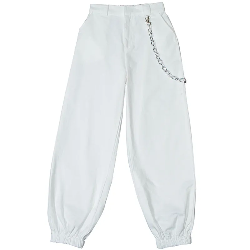 white chain street fashion pants