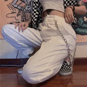 white chain street fashion pants