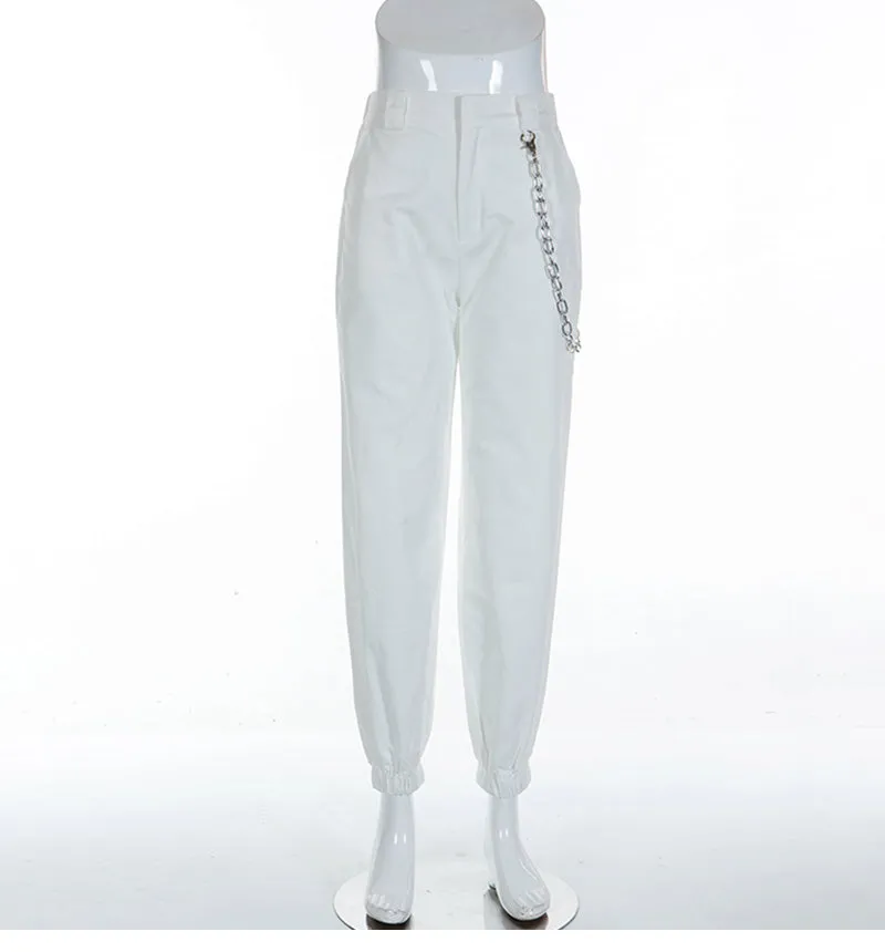 white chain street fashion pants