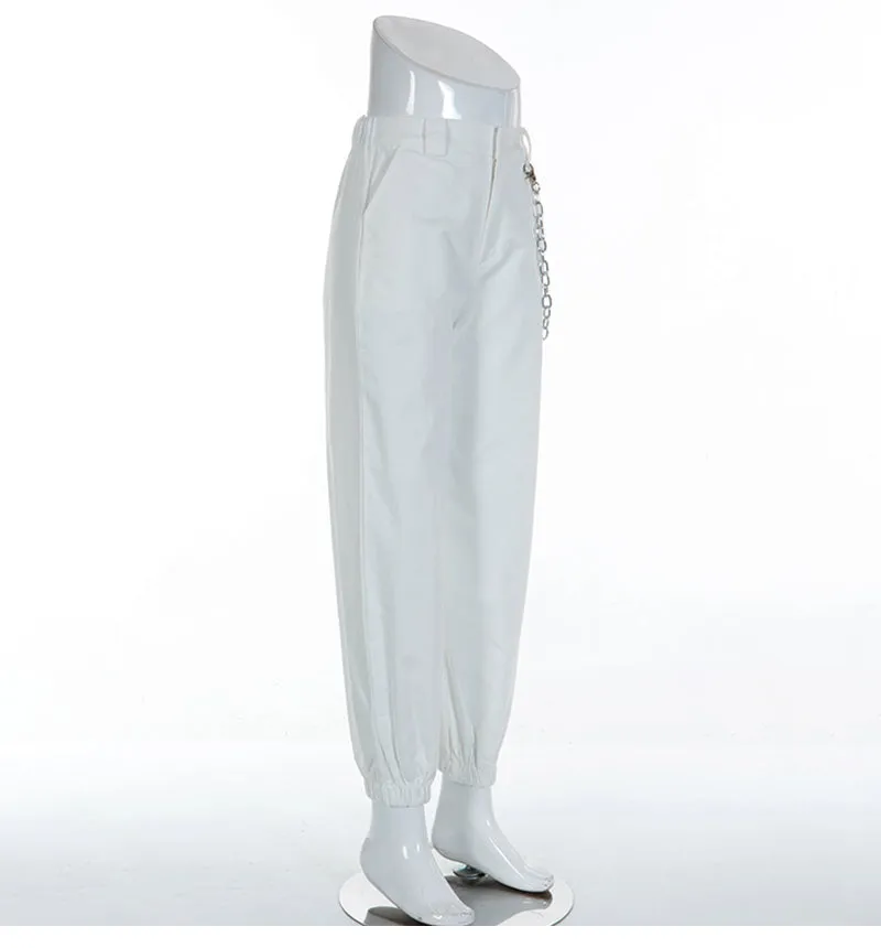 white chain street fashion pants