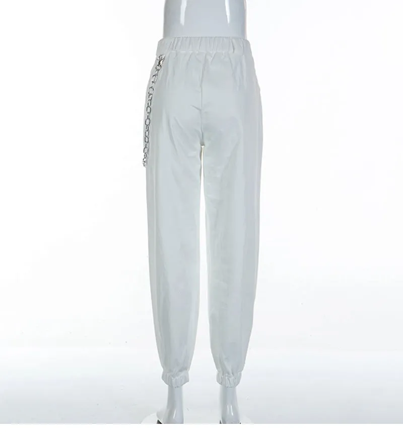 white chain street fashion pants