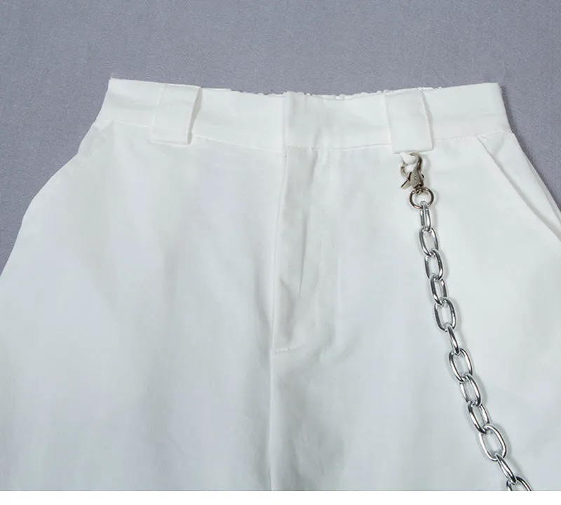 white chain street fashion pants