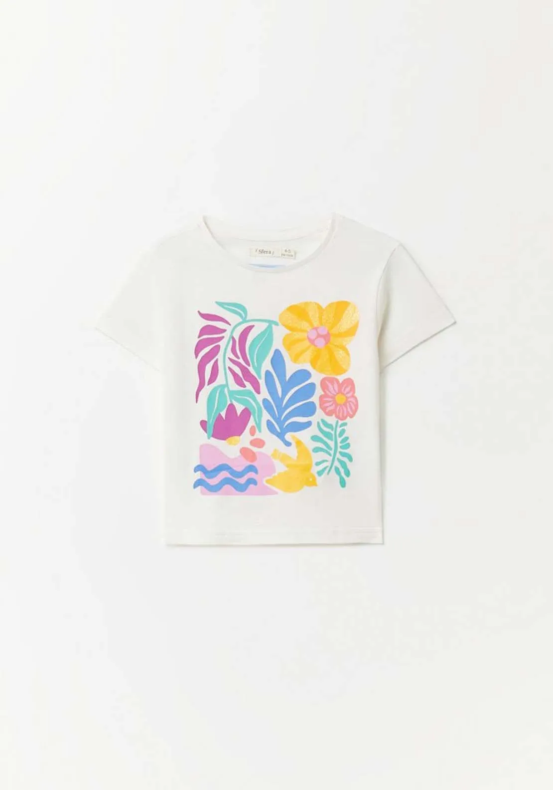 White Floral Print T-Shirt - Cream