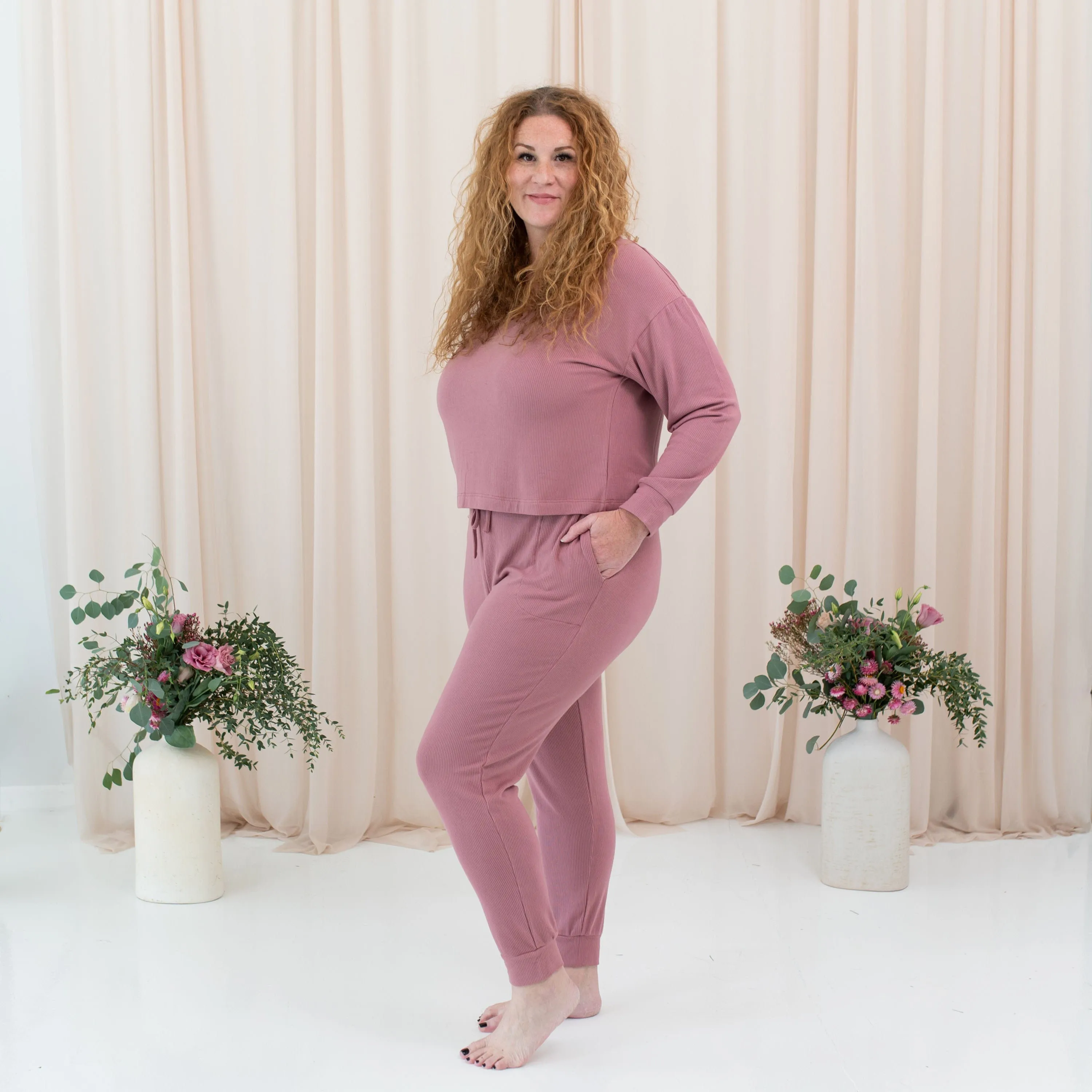 Women's Dusty Rose Ribbed Jogger Pant