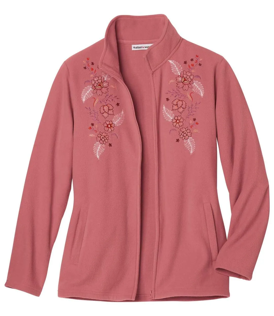 Women's Embroidered Fleece Jacket - Pink 