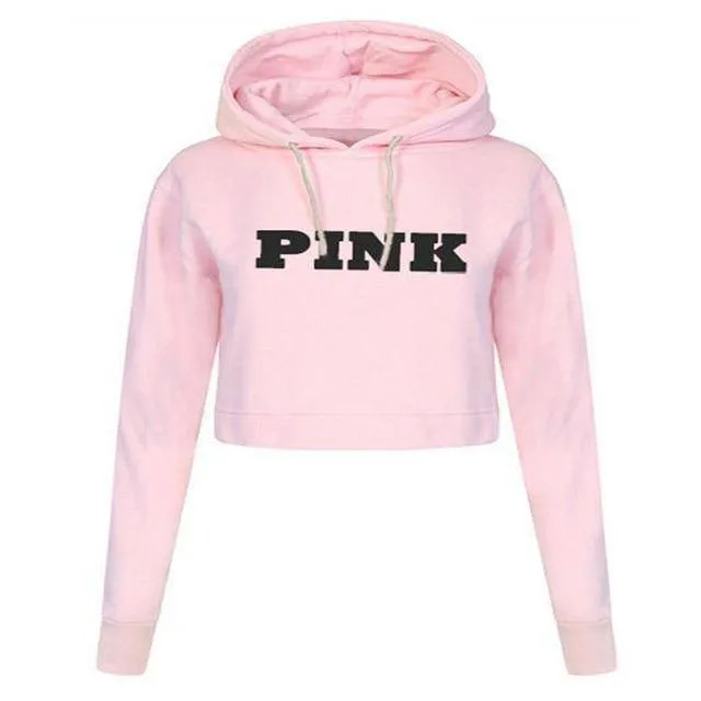 Women's Pink Cropped Hoodie Sweatshirt