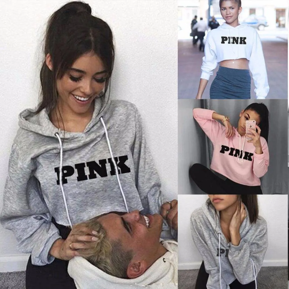 Women's Pink Cropped Hoodie Sweatshirt