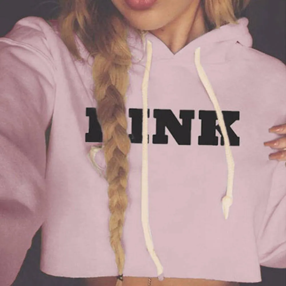 Women's Pink Cropped Hoodie Sweatshirt