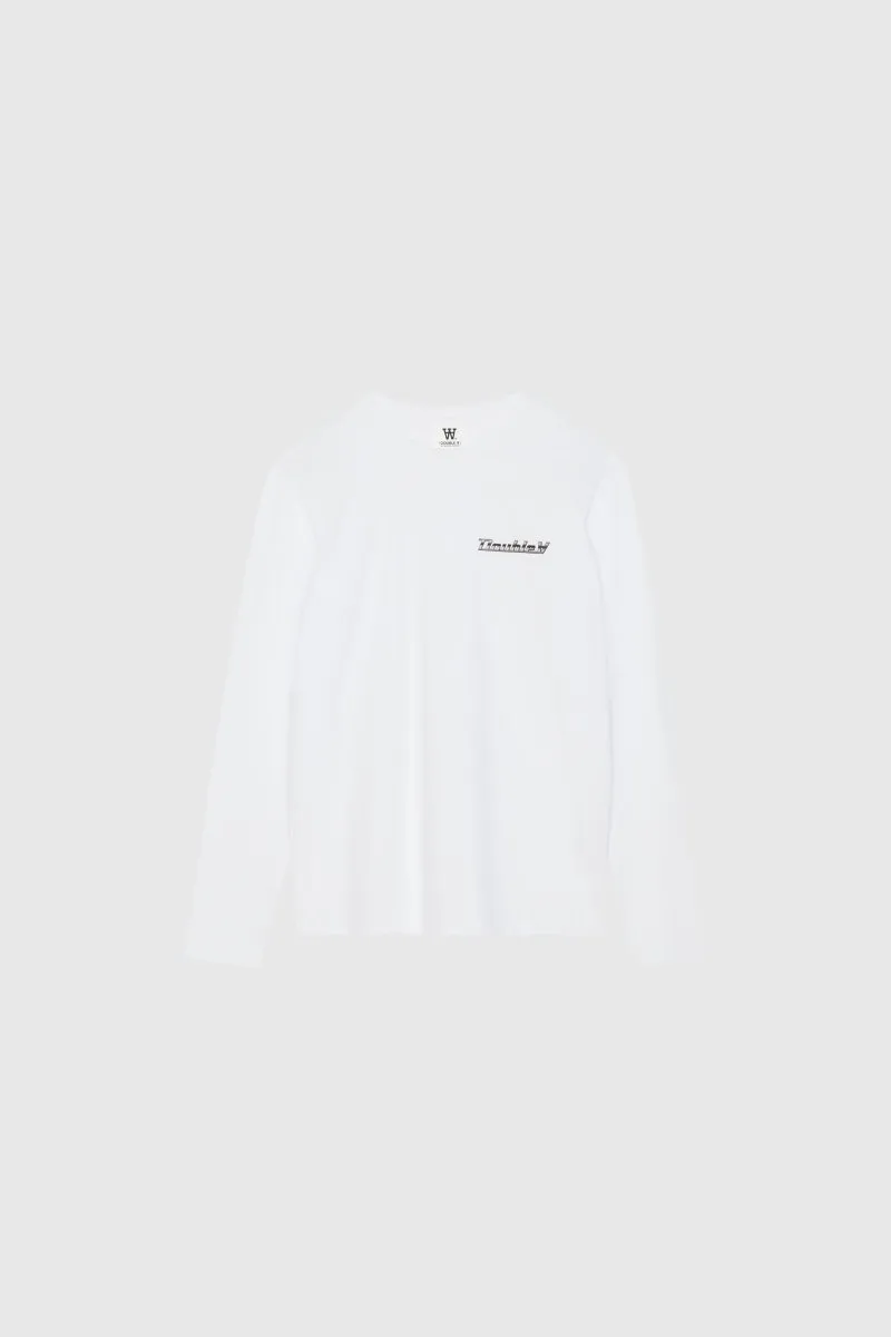 Wood Wood Mel Chrome Baseline Long Sleeve T-Shirt in White