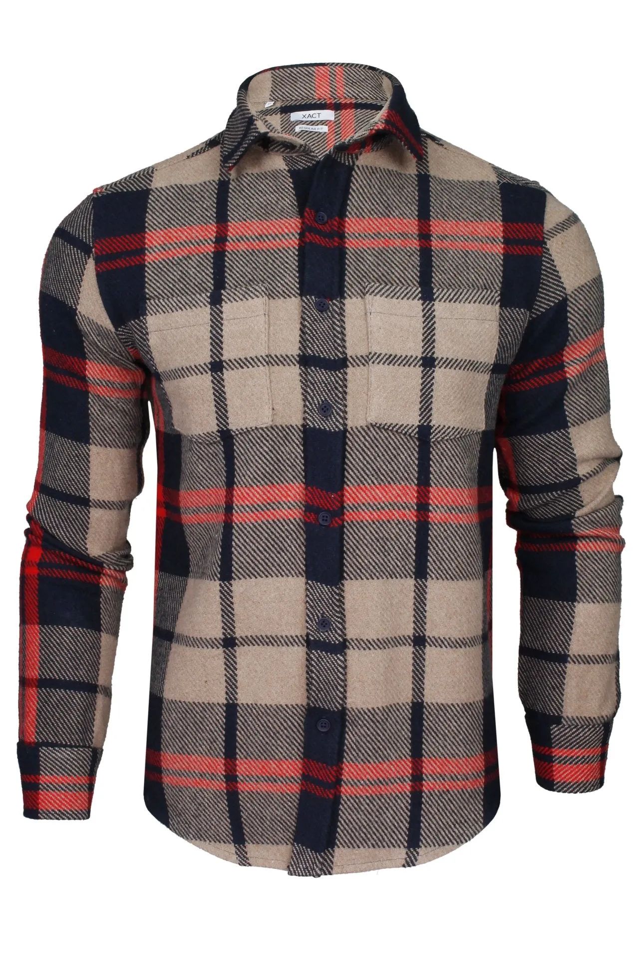 Xact Men's Heavy Flannel Plaid Check Lumberjack Shirt with Long Sleeves