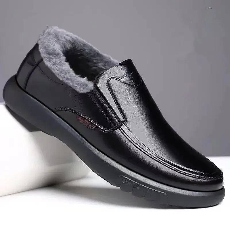 Xituodai  -  Winter Warm Fur Loafers Men Leather Casual Shoes Men Walking Footwear Non-slip Thick Sole Warm Men's Sneakers Leath